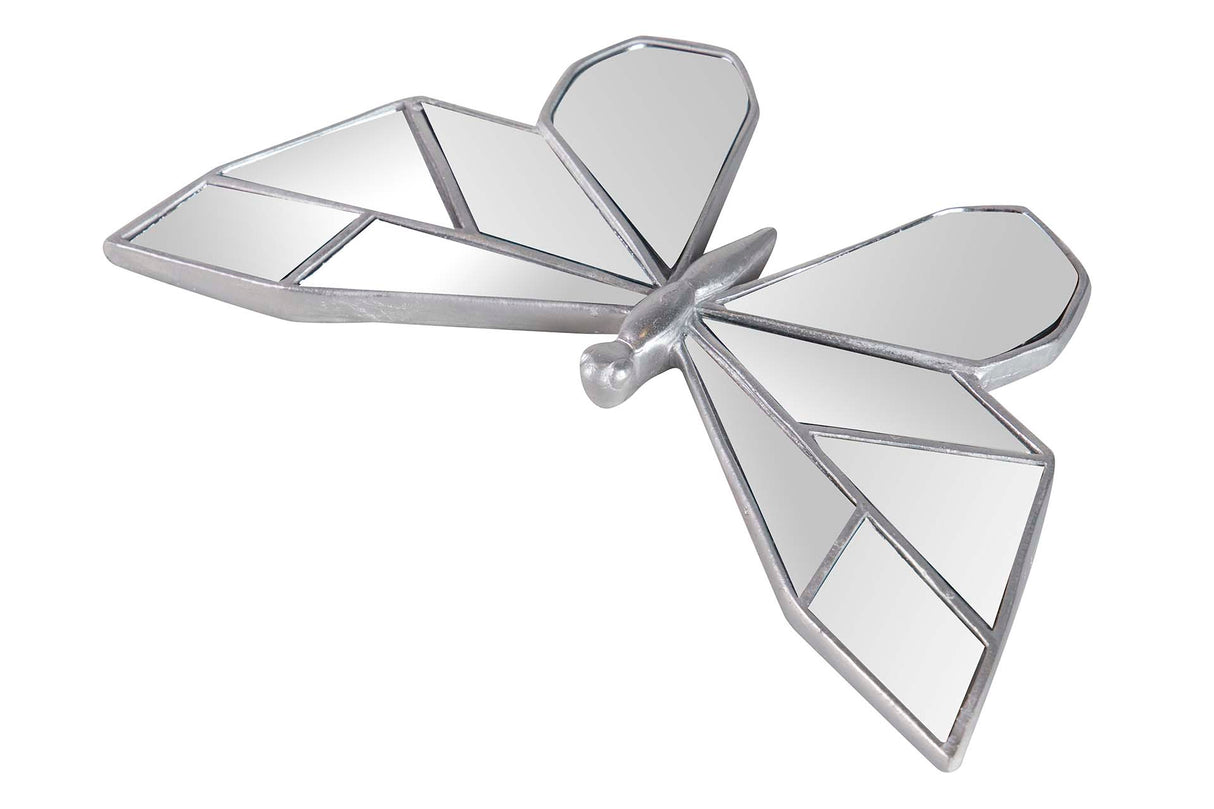 FIGURA MARIPOSA RESINA ESPEJO PLATA 27x16x2 CM