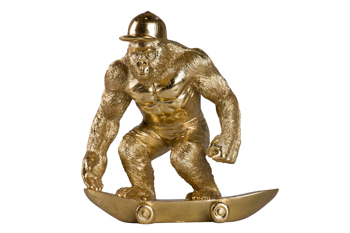 FIGURA KINGKONG SKATE RESINA DORADA 21x15x21 CM