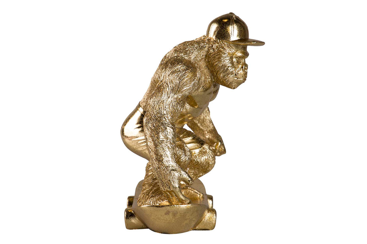 FIGURA KINGKONG SKATE RESINA DORADA 21x15x21 CM