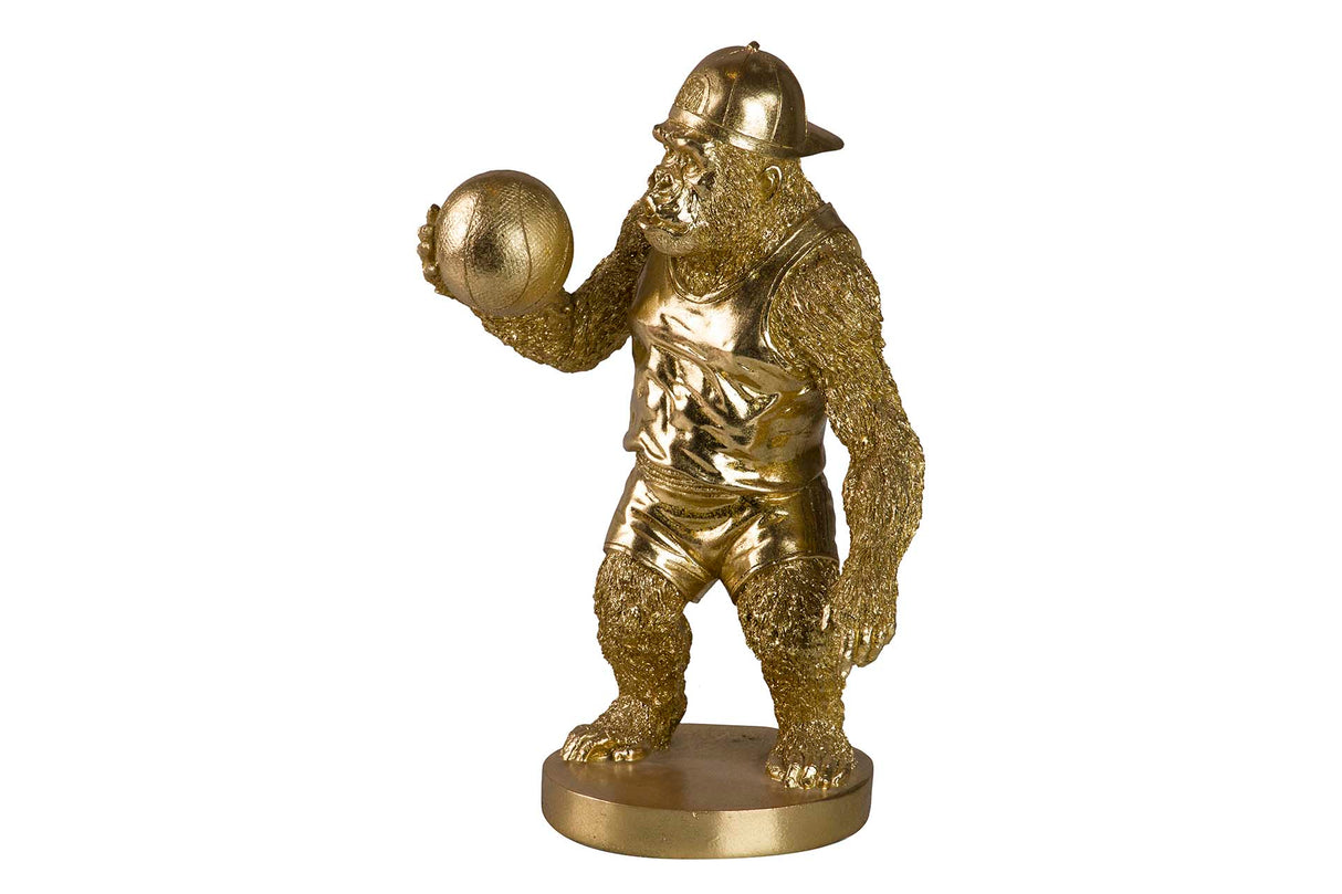 FIGURA KINGKONG BASKET RESINA DORADA 23x15x34 CM