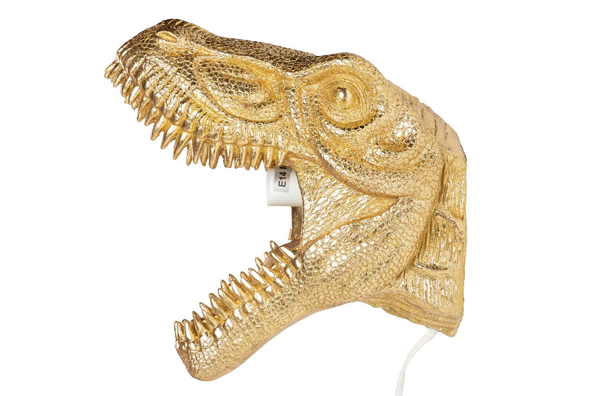 APLIQUE PARED T-REX RESINA DORADA 26x14x26 CM