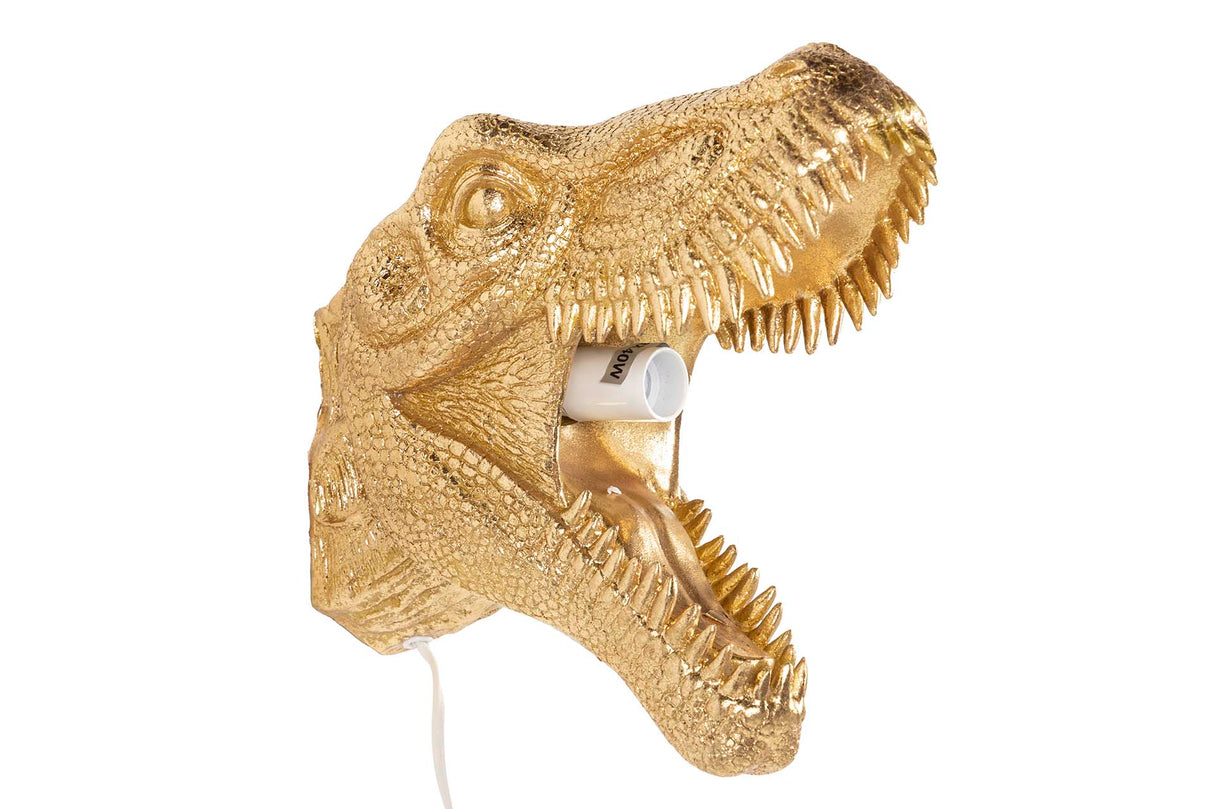 APLIQUE PARED T-REX RESINA DORADA 26x14x26 CM