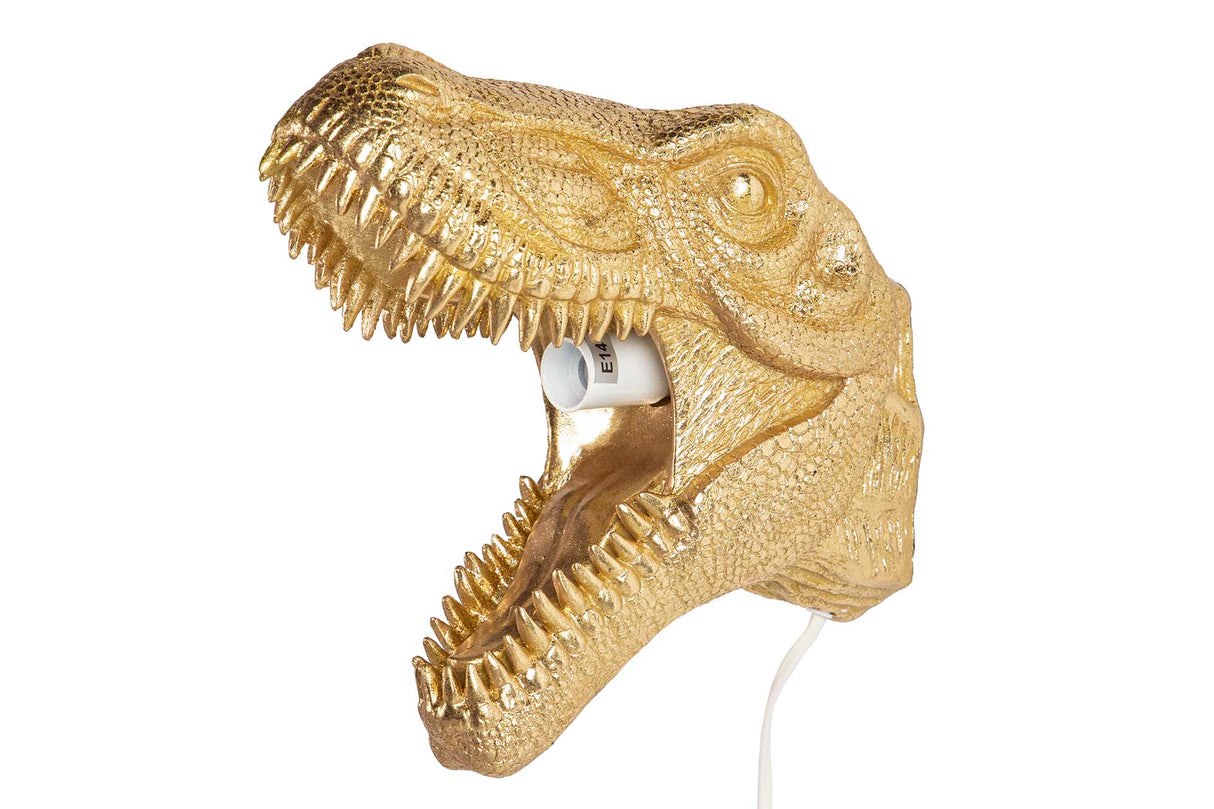 APLIQUE PARED T-REX RESINA DORADA 26x14x26 CM