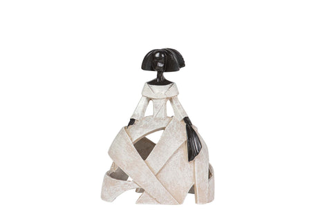 FIGURA MENINA RESINA BEIGE 13x8x17 CM