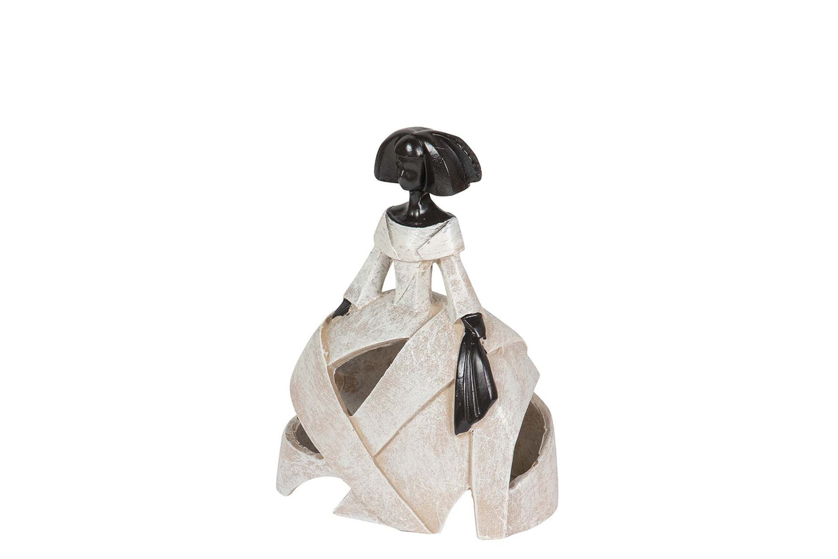 FIGURA MENINA RESINA BEIGE 13x8x17 CM