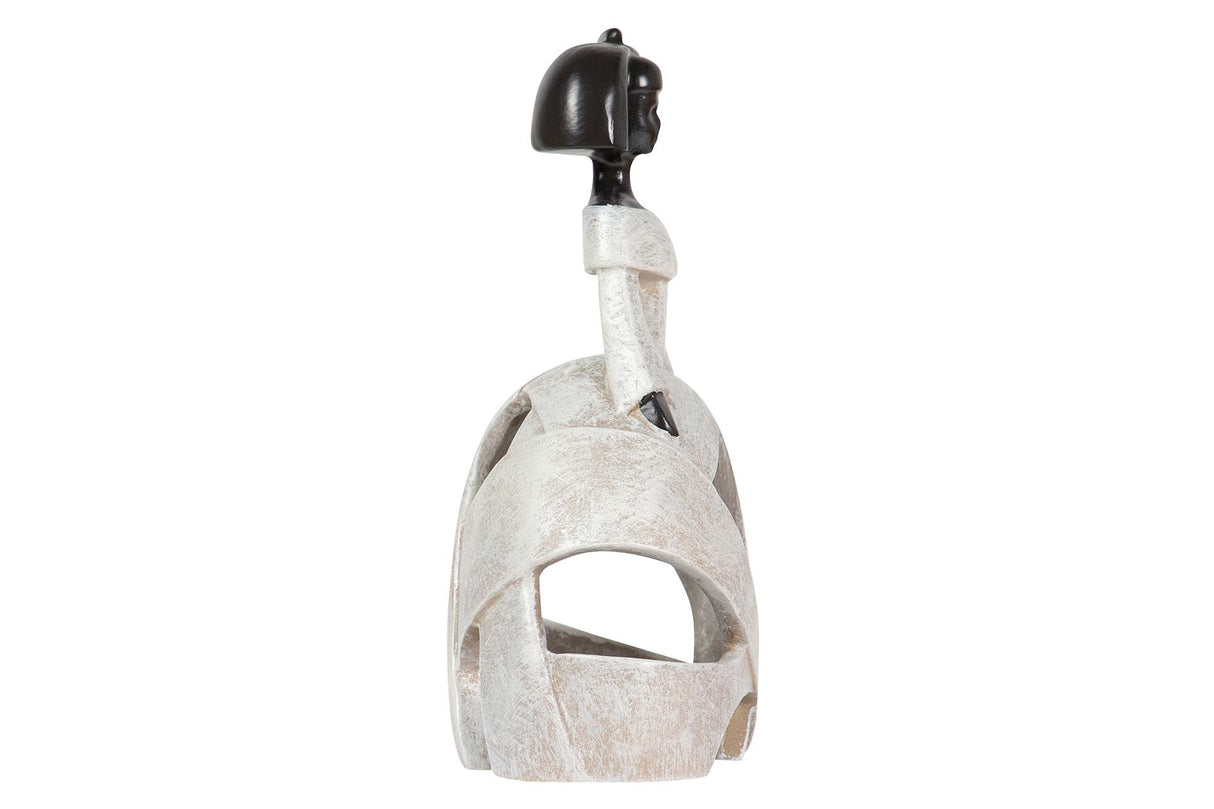 FIGURA MENINA RESINA BEIGE 16x10x24 CM