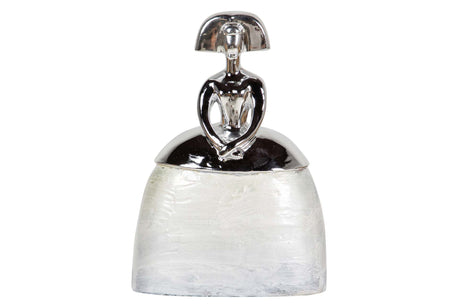 FIGURA MENINA RESINA PLATEADA 17x12x24 CM