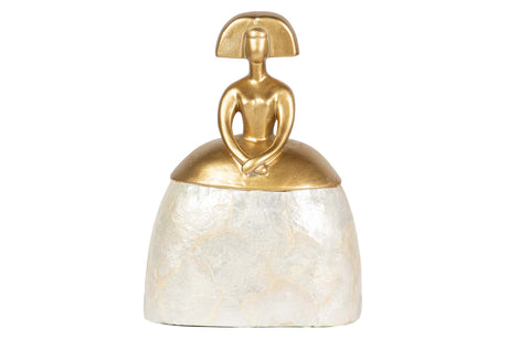 FIGURA MENINA RESINA DORADA 17x12x24 CM