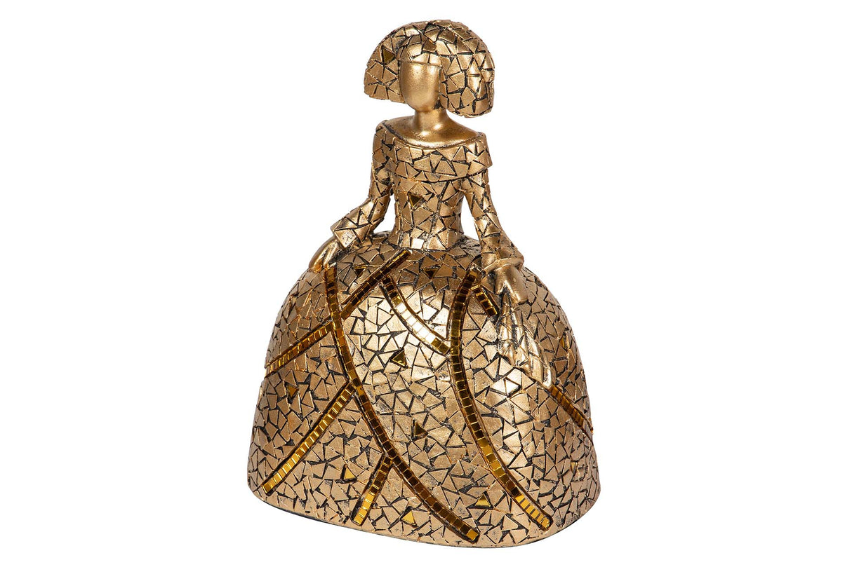 FIGURA MENINA RESINA DORADA 18x13x24 CM