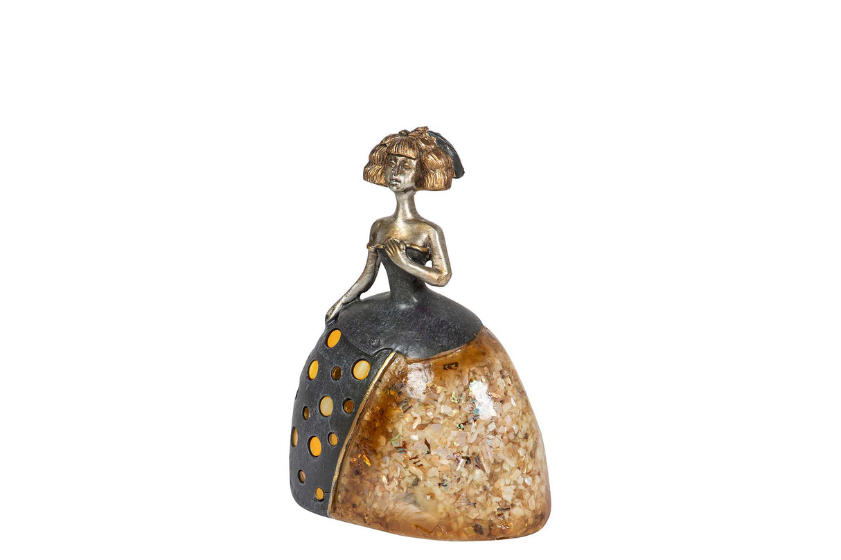 FIGURA MENINA RESINA DORADA 13x9x17 CM