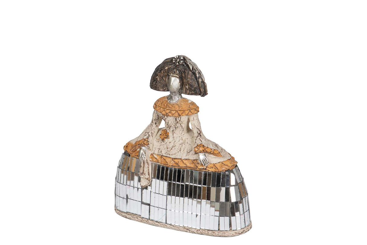 FIGURA MENINA RESINA ESPEJOS 14x6x16 CM