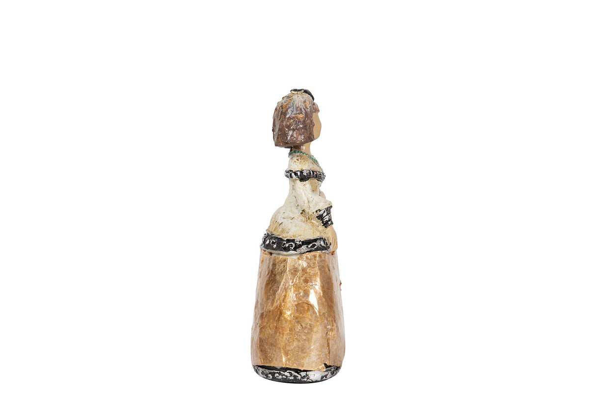 FIGURA MENINA RESINA DORADA 14x6x16 CM