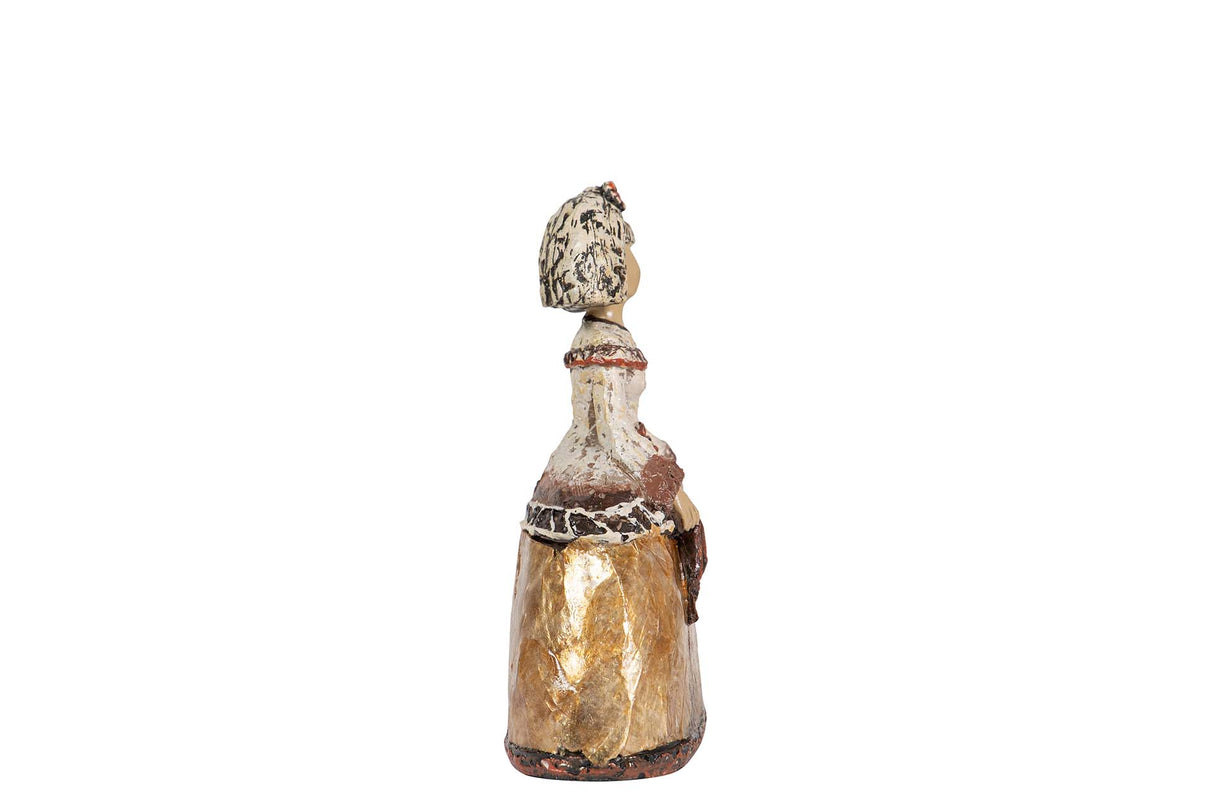 FIGURA MENINA RESINA DORADA 14x6x16 CM