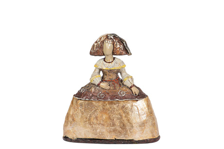 FIGURA MENINA RESINA DORADA 14x6x16 CM