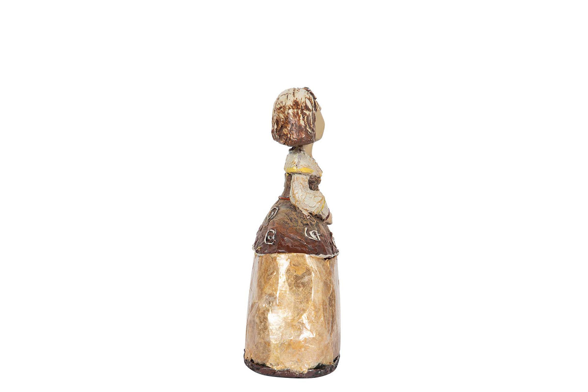 FIGURA MENINA RESINA DORADA 14x6x16 CM