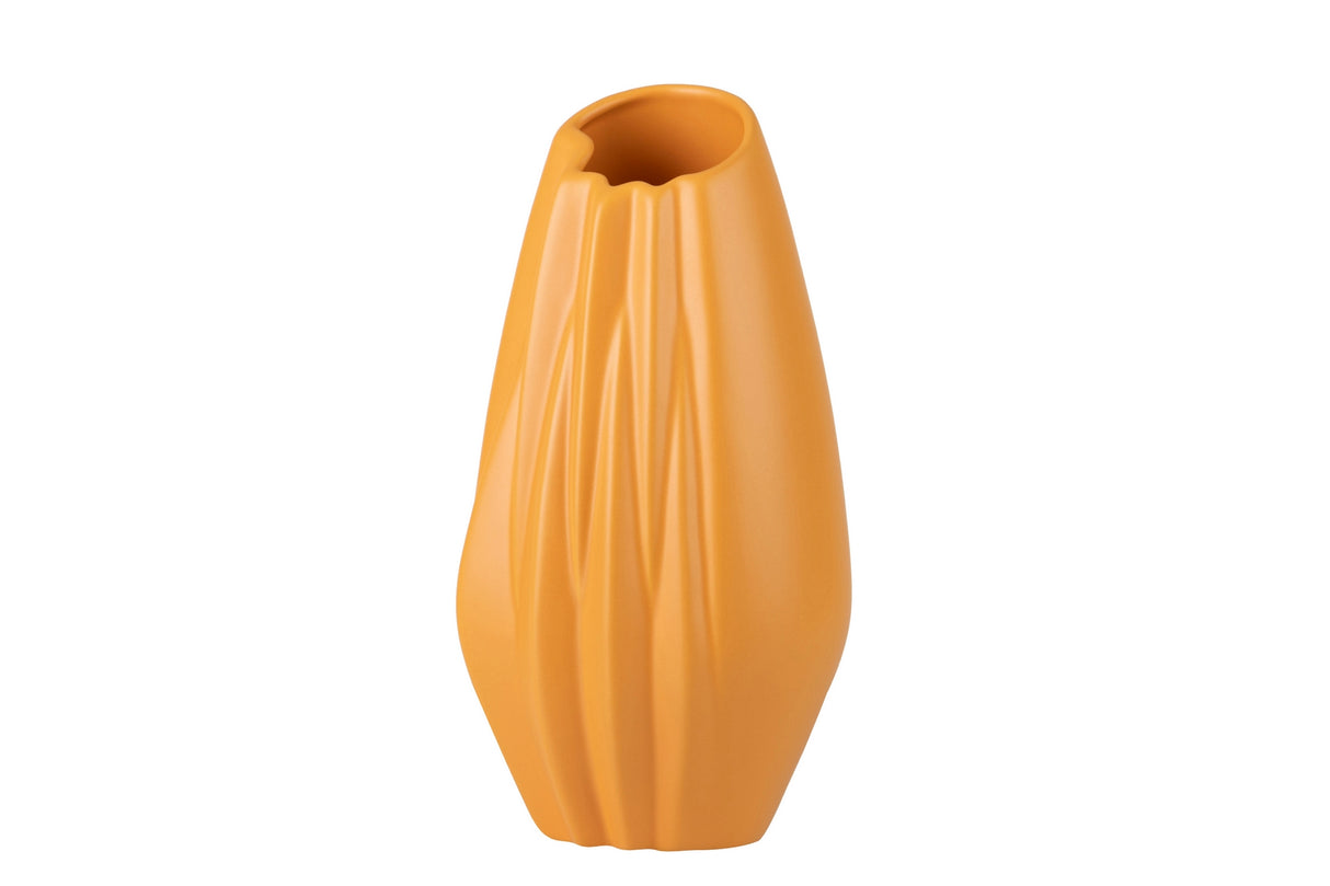 FLORERO CERAMICA AMARILLO MATE 17x14x34 CM