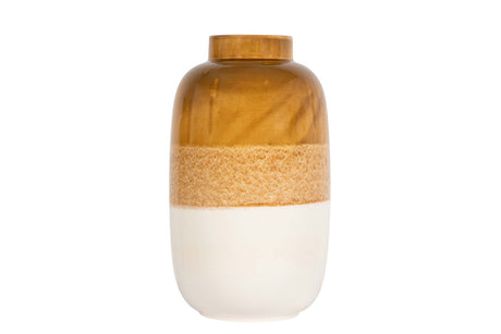 FLORERO CERAMICA BEIGE AMARILLO 20x20x34 CM