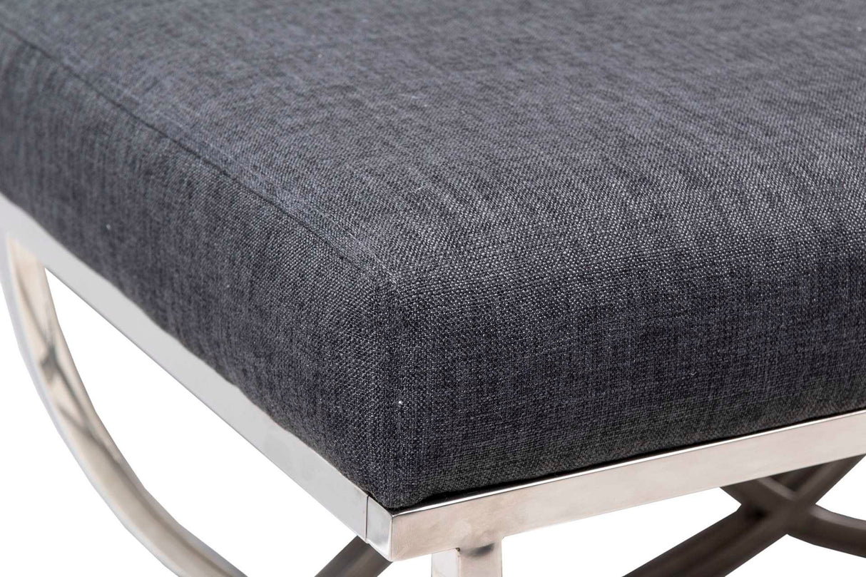 Pé de cama Inox. Cromo de linho preto 142x46x46 cm