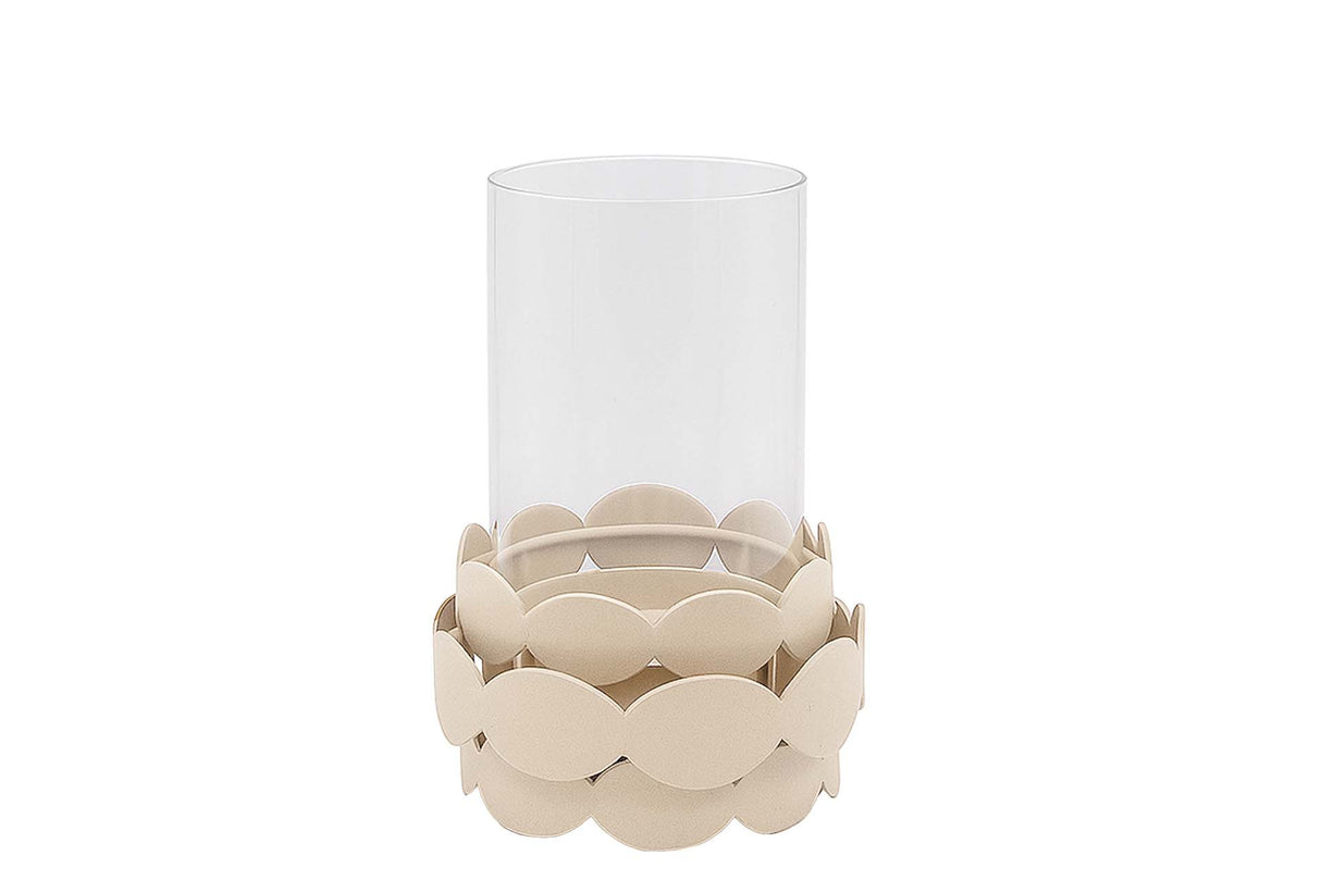 PORTAVELAS METAL BEIGE 14x14x19 CM