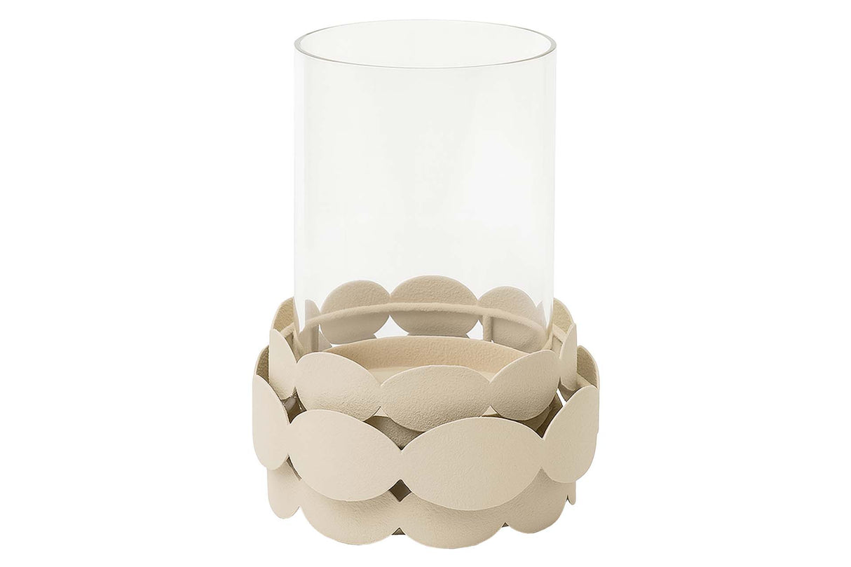 PORTAVELAS METAL BEIGE 16x16x25 CM