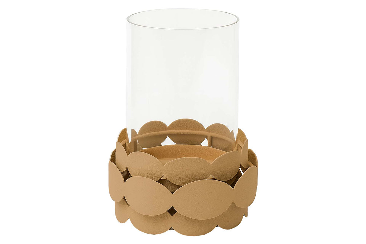 PORTAVELAS METAL BEIGE 16x16x25 CM