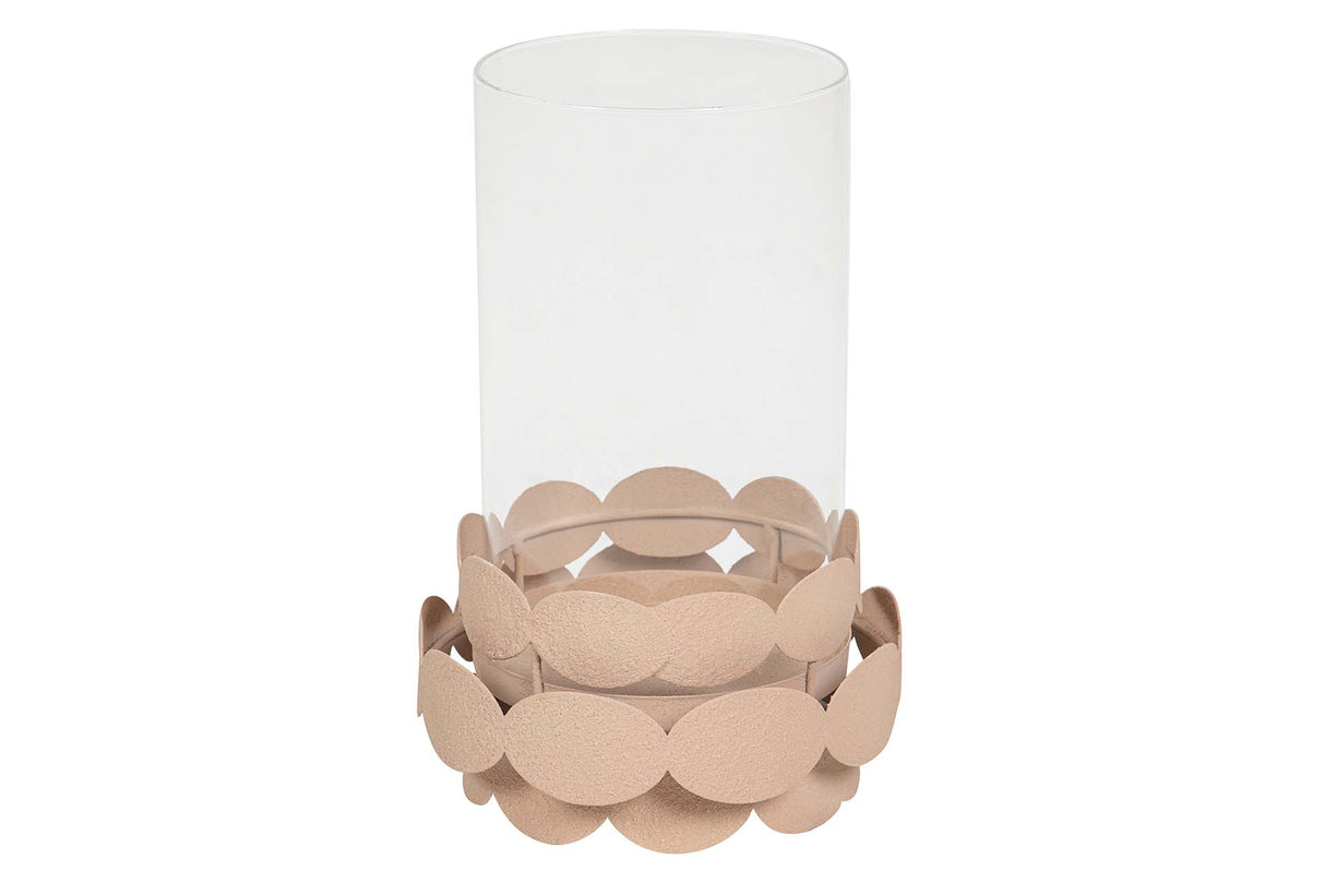 PORTAVELAS METAL BEIGE 16x16x25 CM