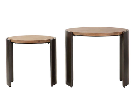 Réglez 2 tables en métal en bois 69x65x61 54x50x52 cm