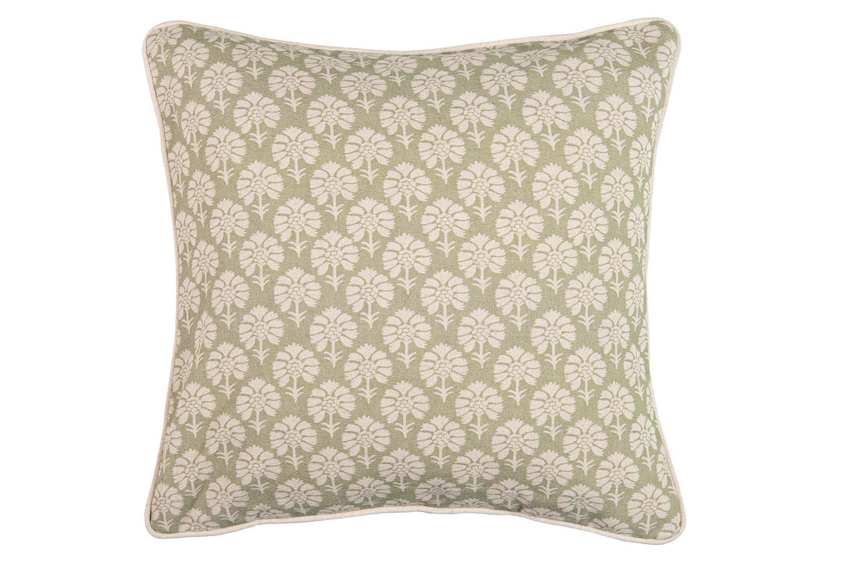 COJIN LINO FLORES VERDE 45x13x45 CM