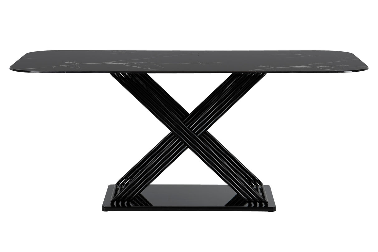 MESA COMEDOR METAL-CRISTAL NEGRO 180X90X75 CM