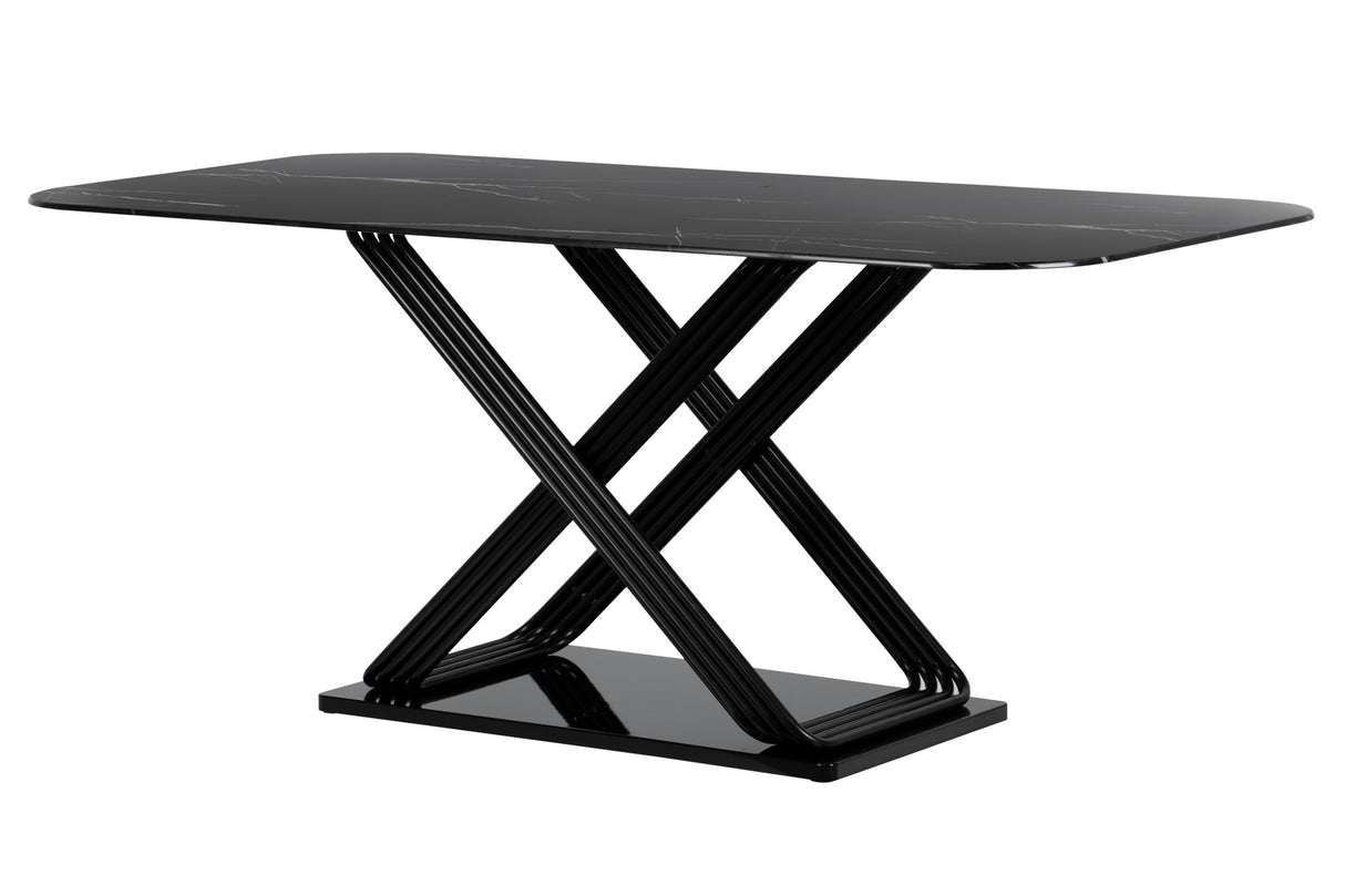 MESA COMEDOR METAL-CRISTAL NEGRO 180X90X75 CM