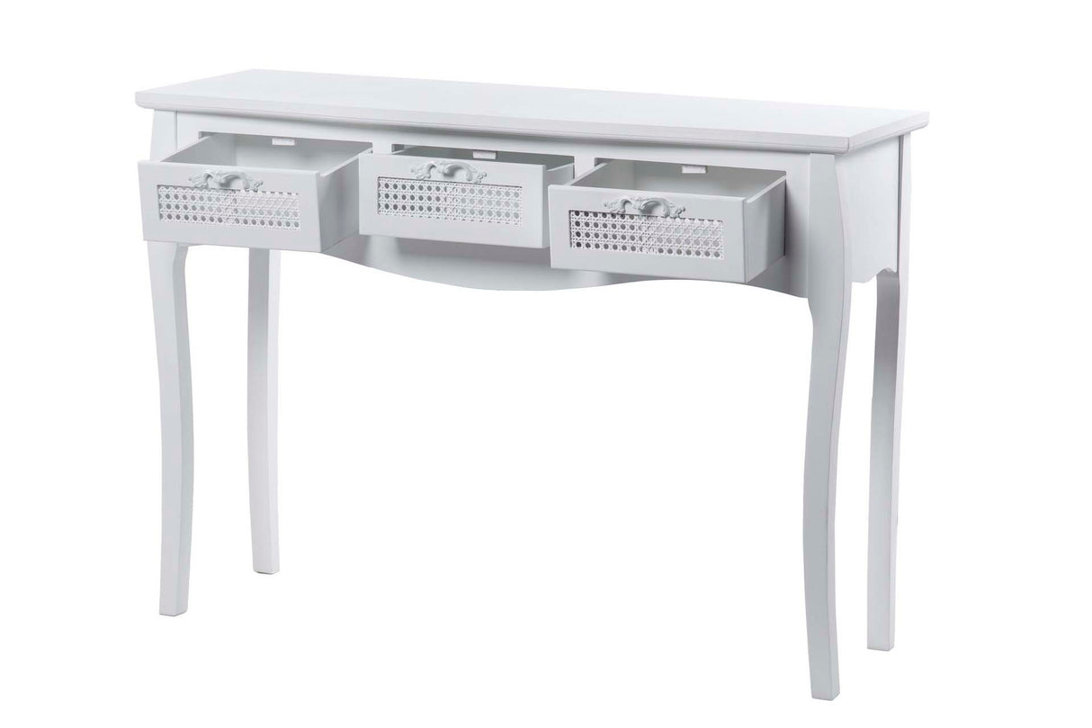 Console de madeira branca 3 gavetas 109,5x35x78 cm