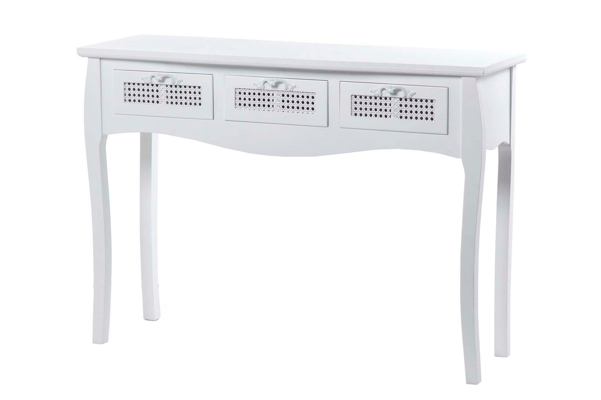 Console en bois blanc 3 tiroirs 109,5x35x78 cm