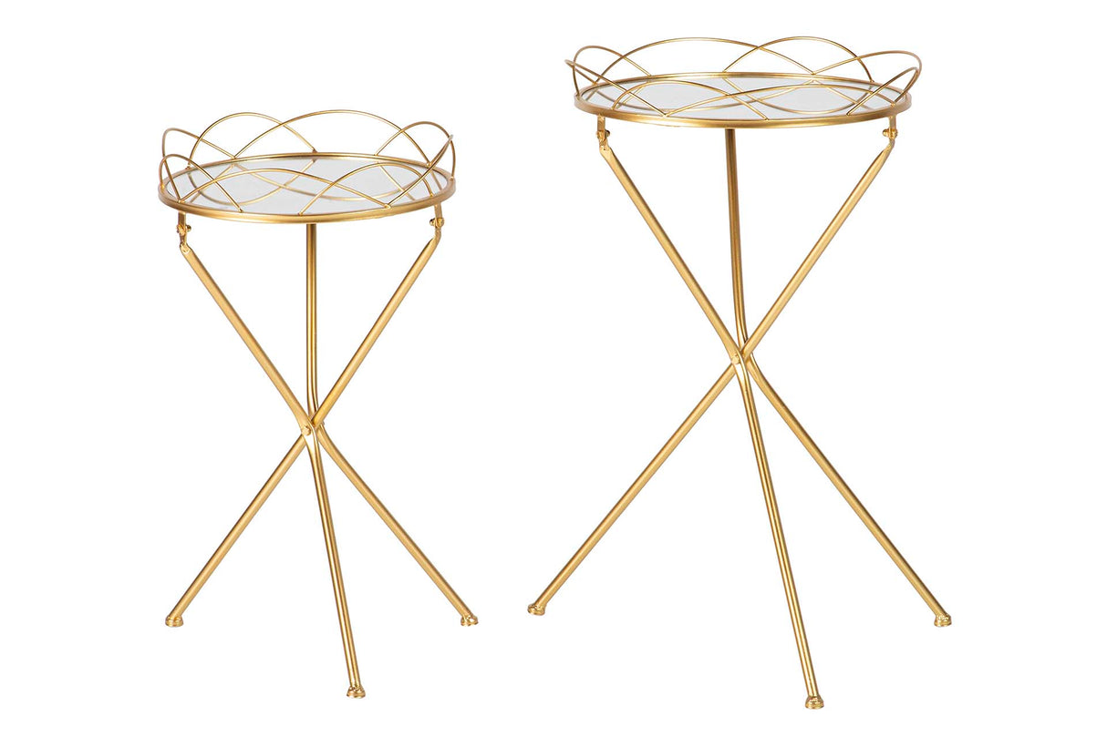 Set 2 tabelle a specchio metallico 44x39x74 42x39x63 cm