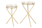 Set 2 tabelle a specchio metallico 44x39x74 42x39x63 cm