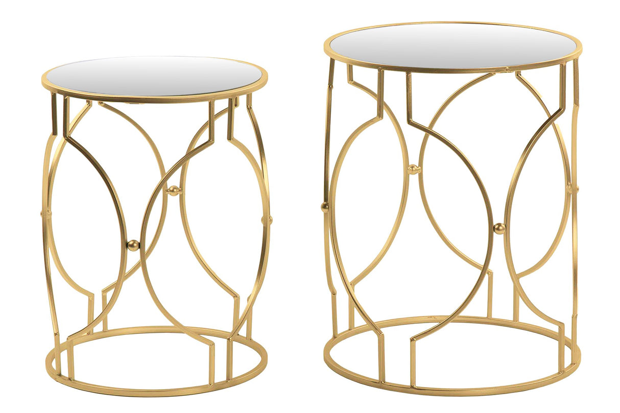 SET 2 MESAS METAL ESPEJO 43x43x55 38x38x50 CM