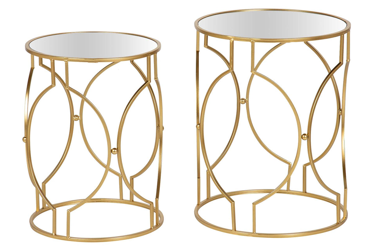 SET 2 MESAS METAL ESPEJO 43x43x55 38x38x50 CM
