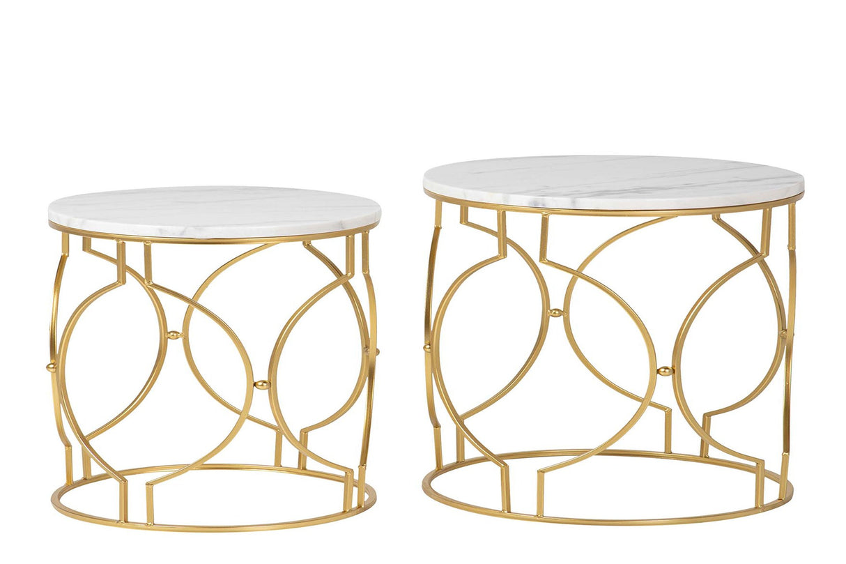 SET 2 MESAS METAL MARMOL 60x60x41 50x50x38 CM