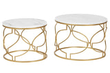 SET 2 MESAS METAL MARMOL 60x60x41 50x50x38 CM
