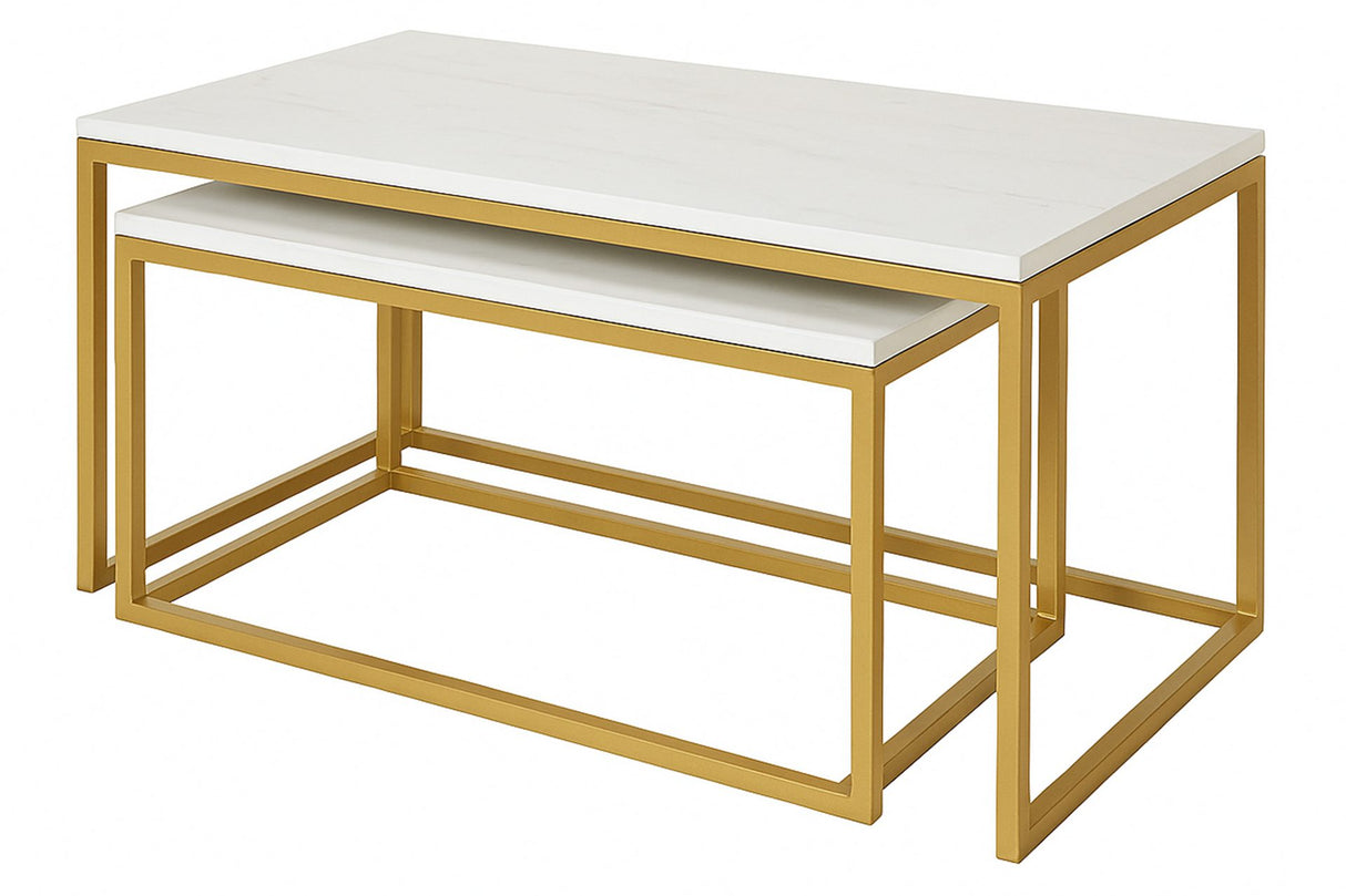 SET 2 MESAS NIDO METAL MARMOL 77x44x50 55x38x45 CM