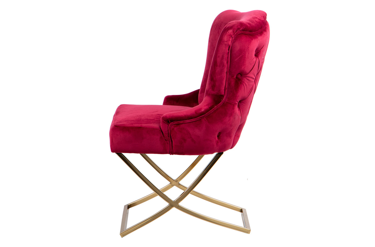 Cadeira de veludo Capitone Red Bruny 67x62x95 cm