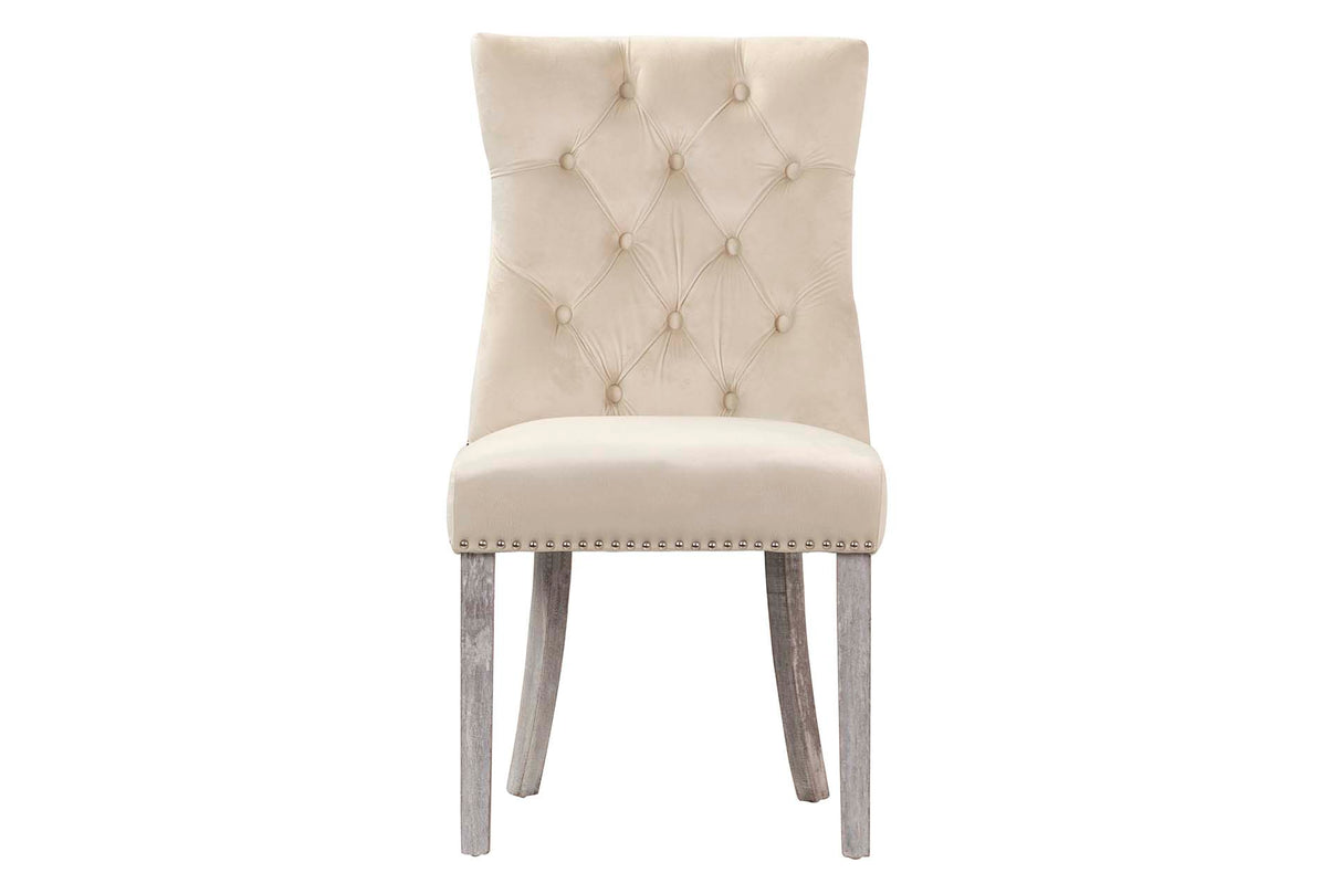 SILLA TACHUELAS VELVET BLANCO BODIE 54x55x97 CM