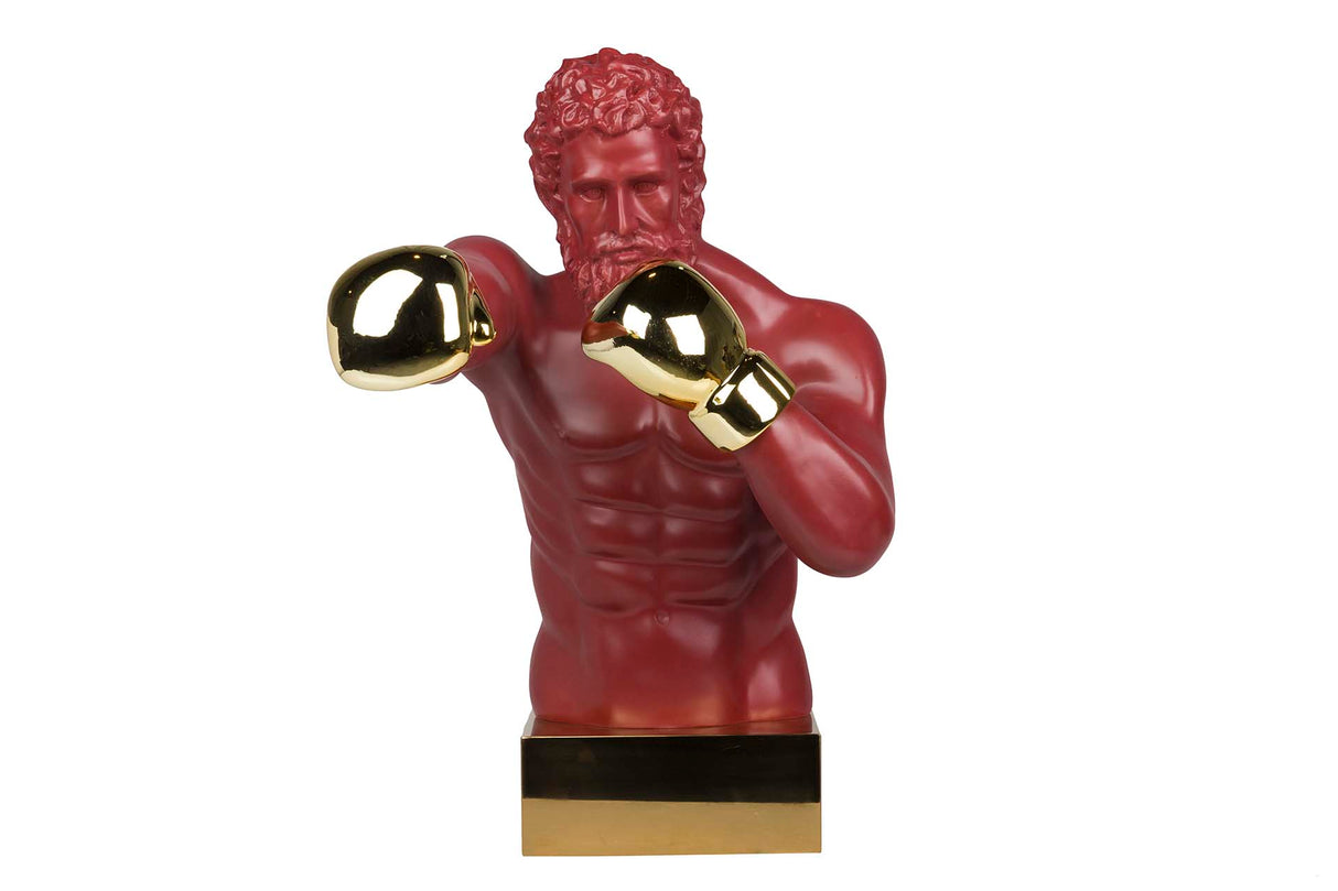 Boxer in resina in metallo granato 33x56x56 cm