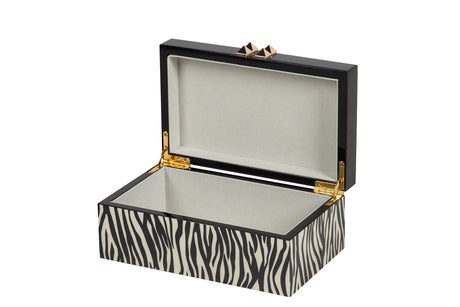 CAJA MDF PIEL NEGRO BLANCO 20x10x8 CM