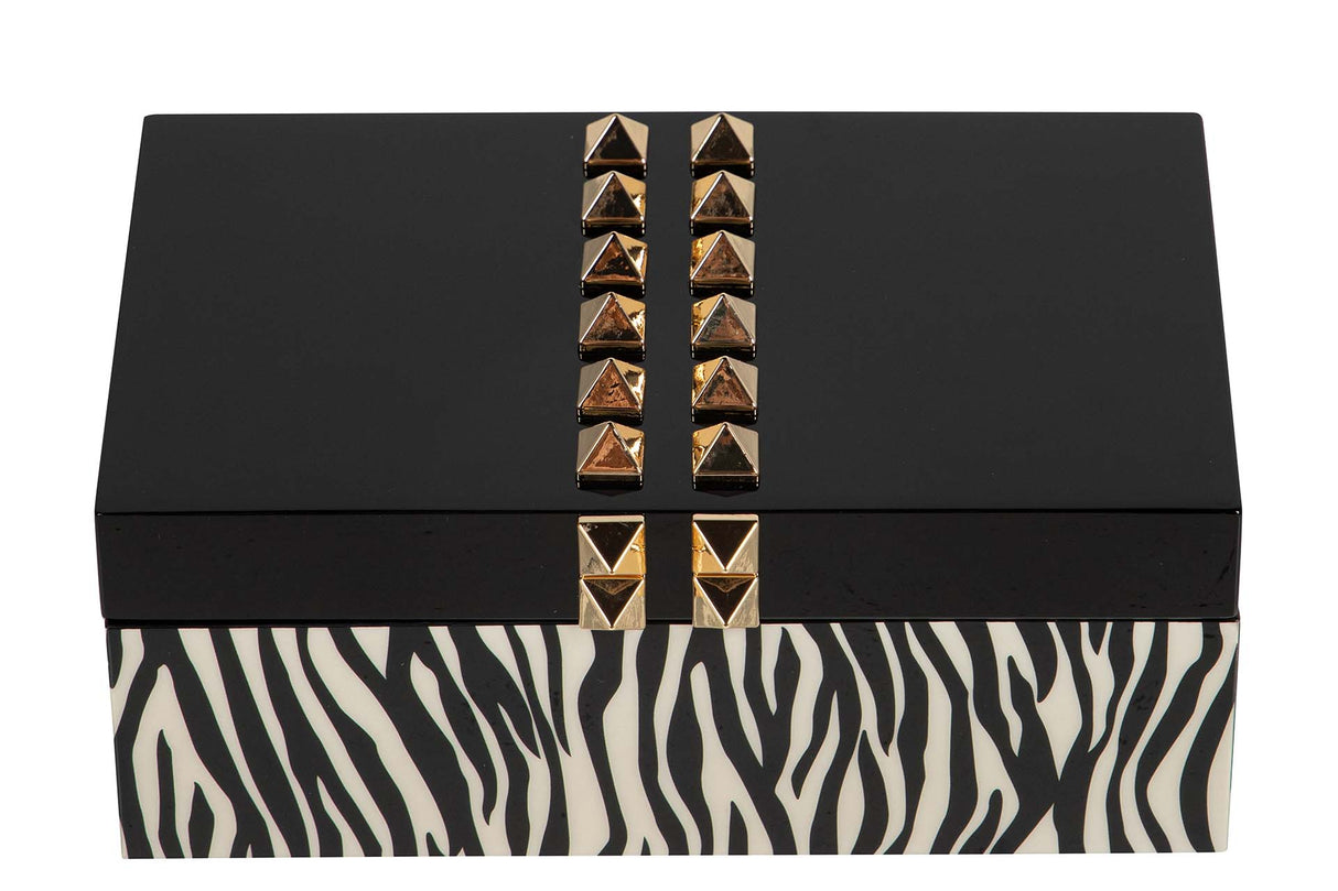 CAJA MDF PIEL NEGRO BLANCO 20x10x8 CM