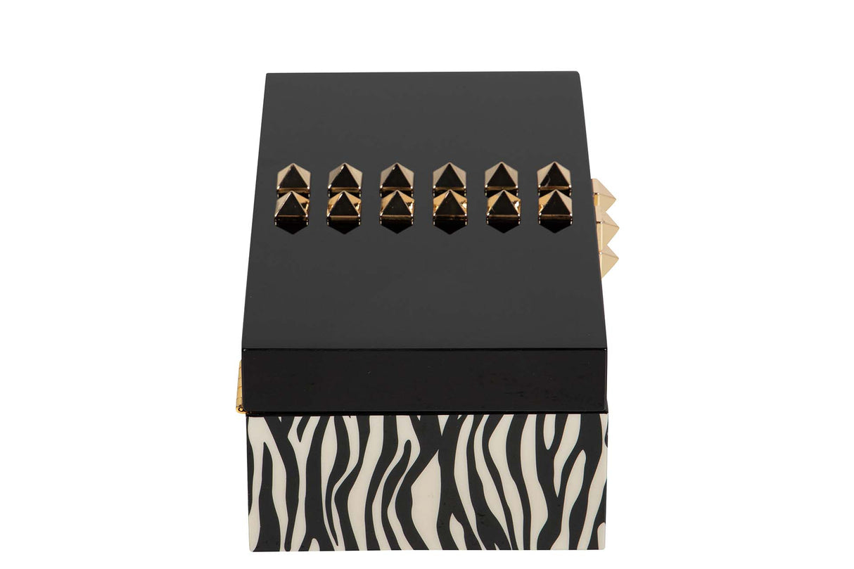 CAJA MDF PIEL NEGRO BLANCO 20x10x8 CM