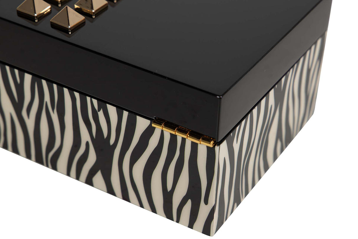 CAJA MDF PIEL NEGRO BLANCO 20x10x8 CM