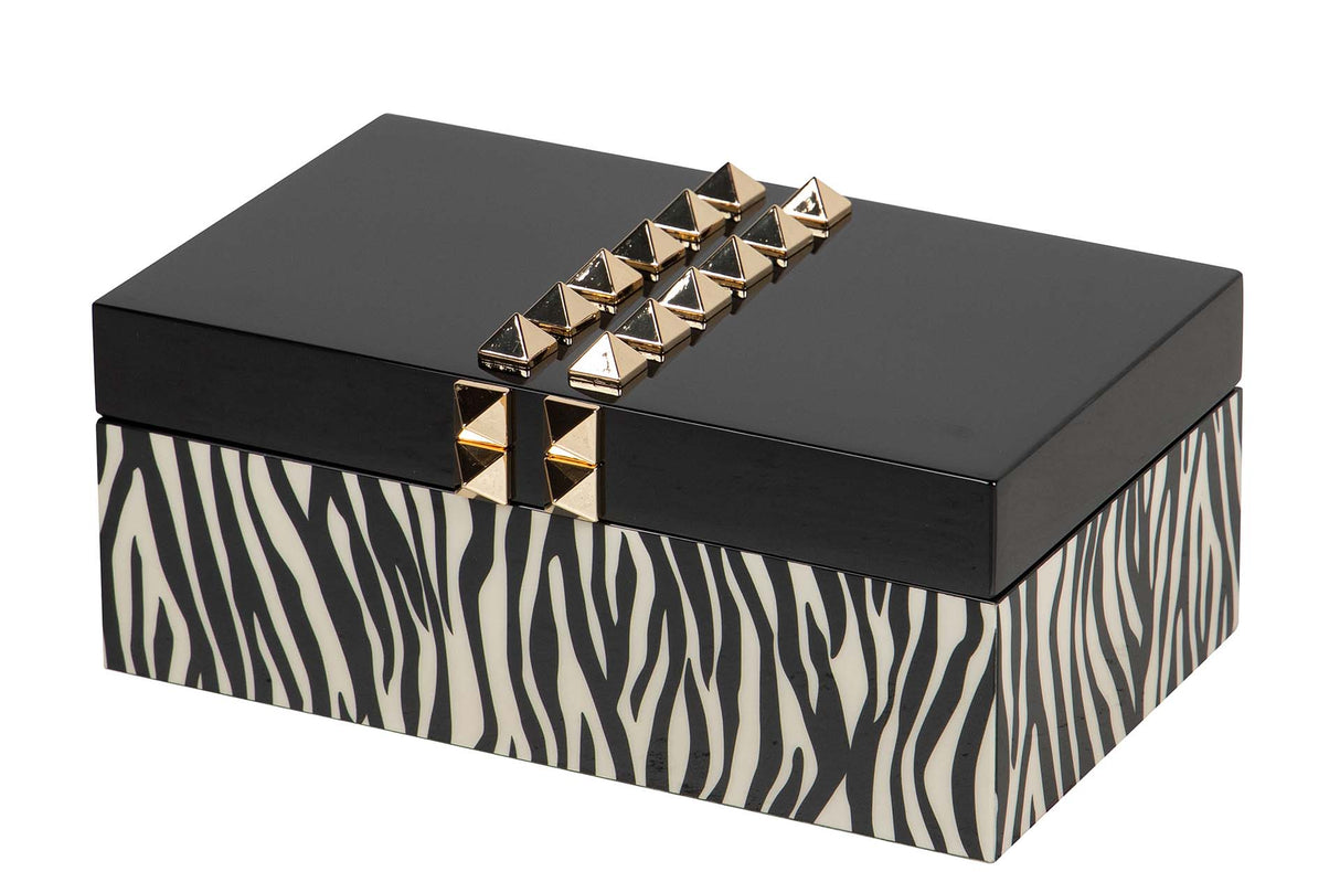 CAJA MDF PIEL NEGRO BLANCO 20x10x8 CM