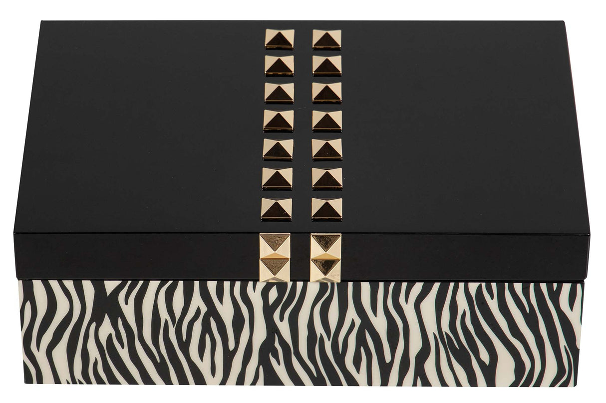 CAJA MDF PIEL NEGRO BLANCO 28x18x10 CM