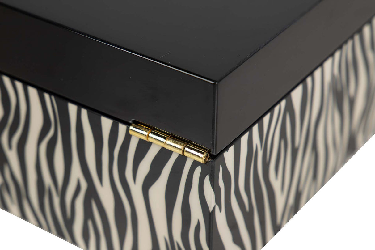 CAJA MDF PIEL NEGRO BLANCO 28x18x10 CM