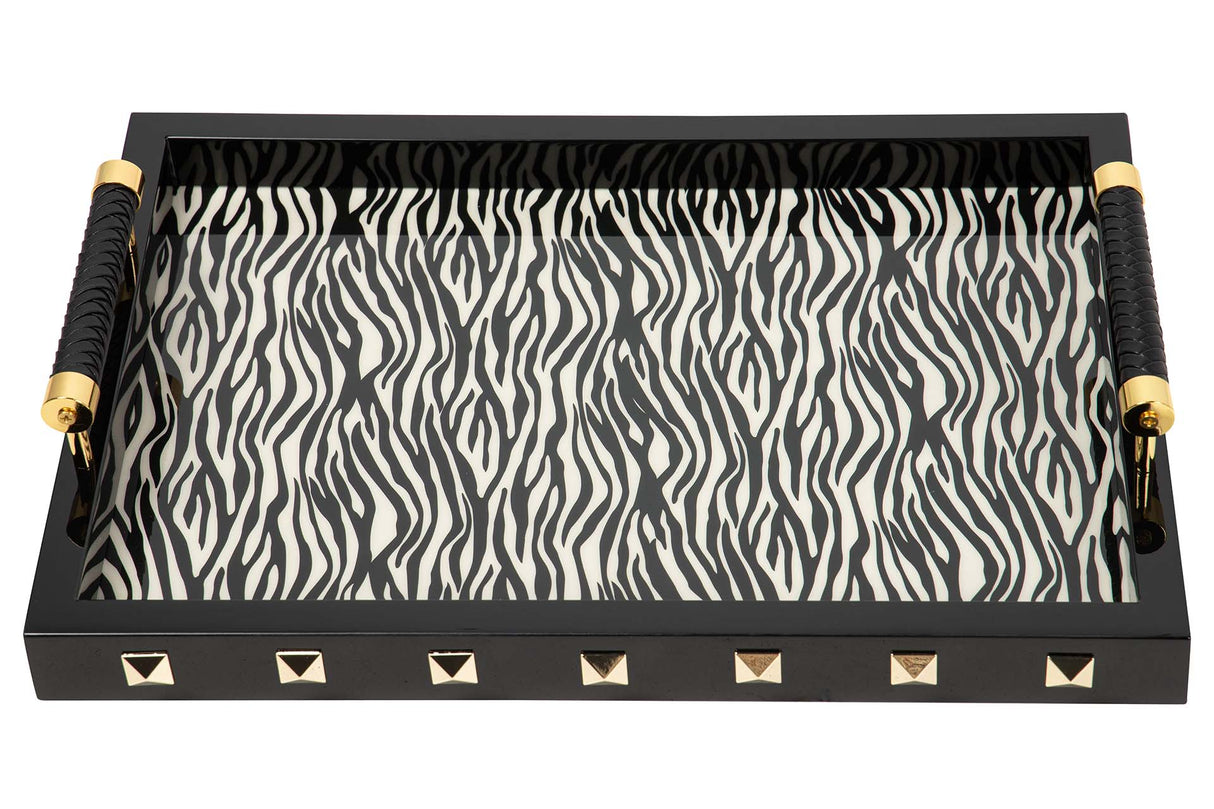 BANDEJA MDF PIEL BLANCO NEGRO 45x33x9 CM